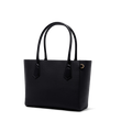 Dagne Dover Classic Signature Leather Tote in black seen from an angle.