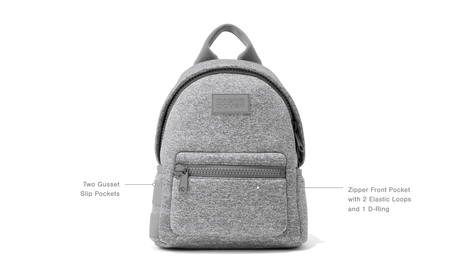Front Features: Two Gusset Slip Pockets, Zipper Front Pocket with 2 Elastic Loops and 1 D-Ring