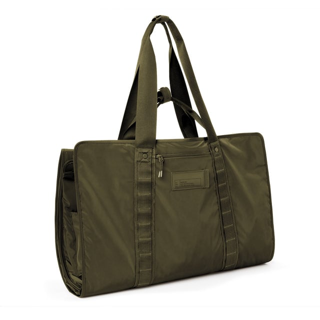 3/4 front view of Capri garment bag in dark moss