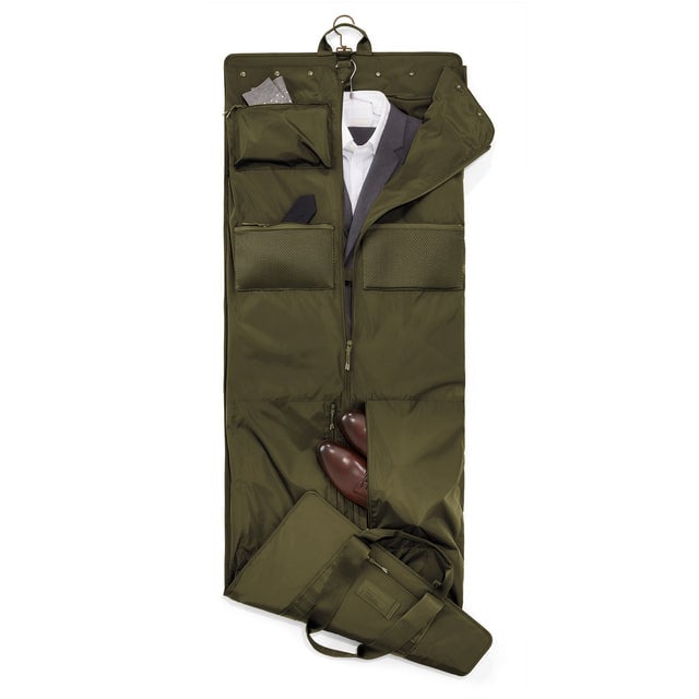 hover Top down of Capri garment bag in dark moss 