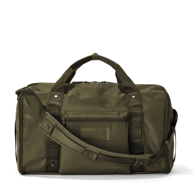 Front view of Monaco garment duffle in dark moss
