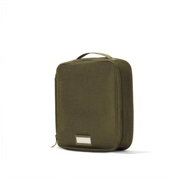 3/4 view of  Large Roma packing cube in dark moss