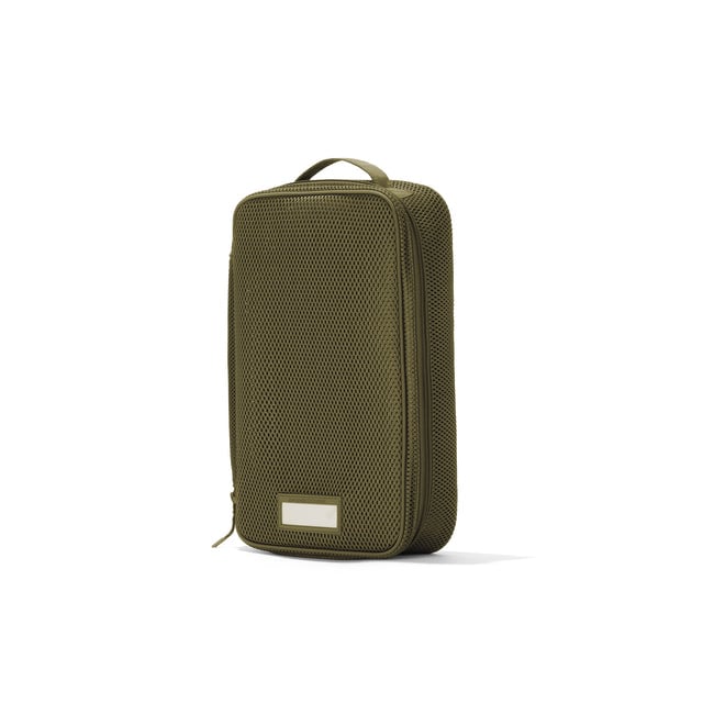 3/4 view of  Medium Roma packing cube in dark moss
