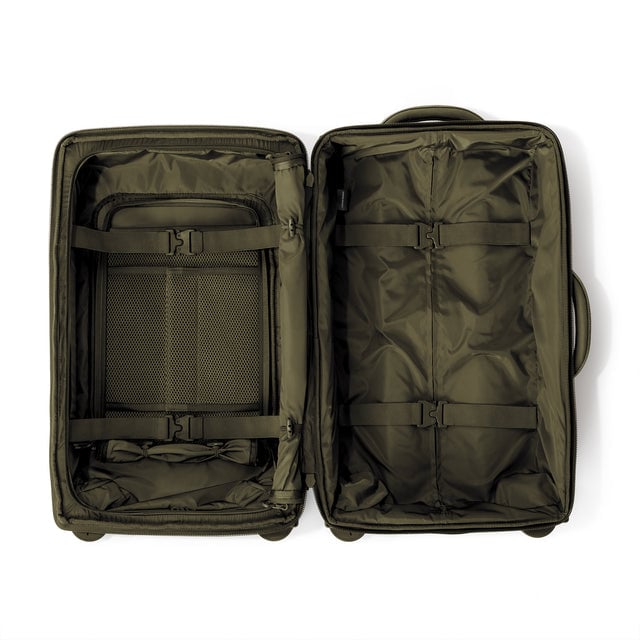 Top down of Seattle carry-on rolling luggage 23.5” in dark moss 