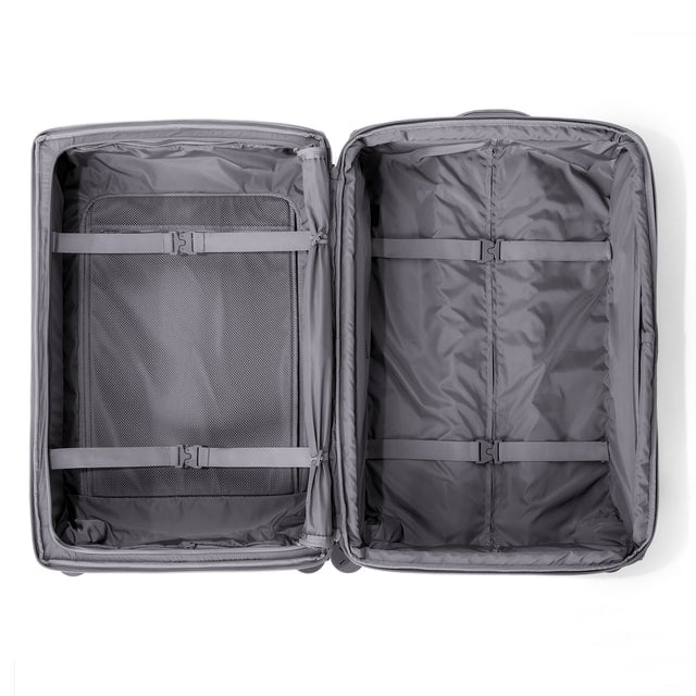 Top down of Sydney checked rolling luggage 28.5” in ash grey 