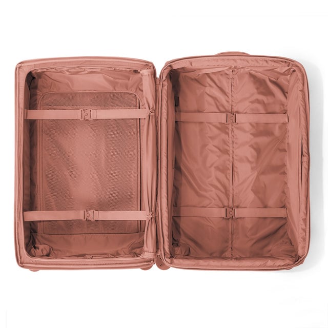 Top down of Sydney checked rolling luggage 28.5” in warm dust 