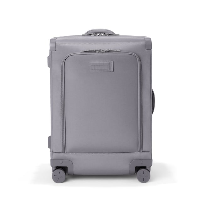 Front view of Sydney checked rolling luggage 25” in ash grey