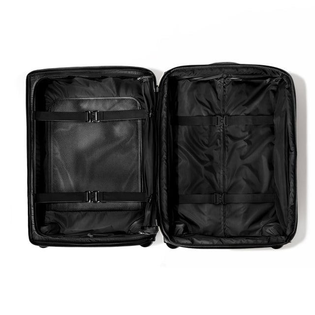 Top down of Sydney checked rolling luggage 25” in onyx.