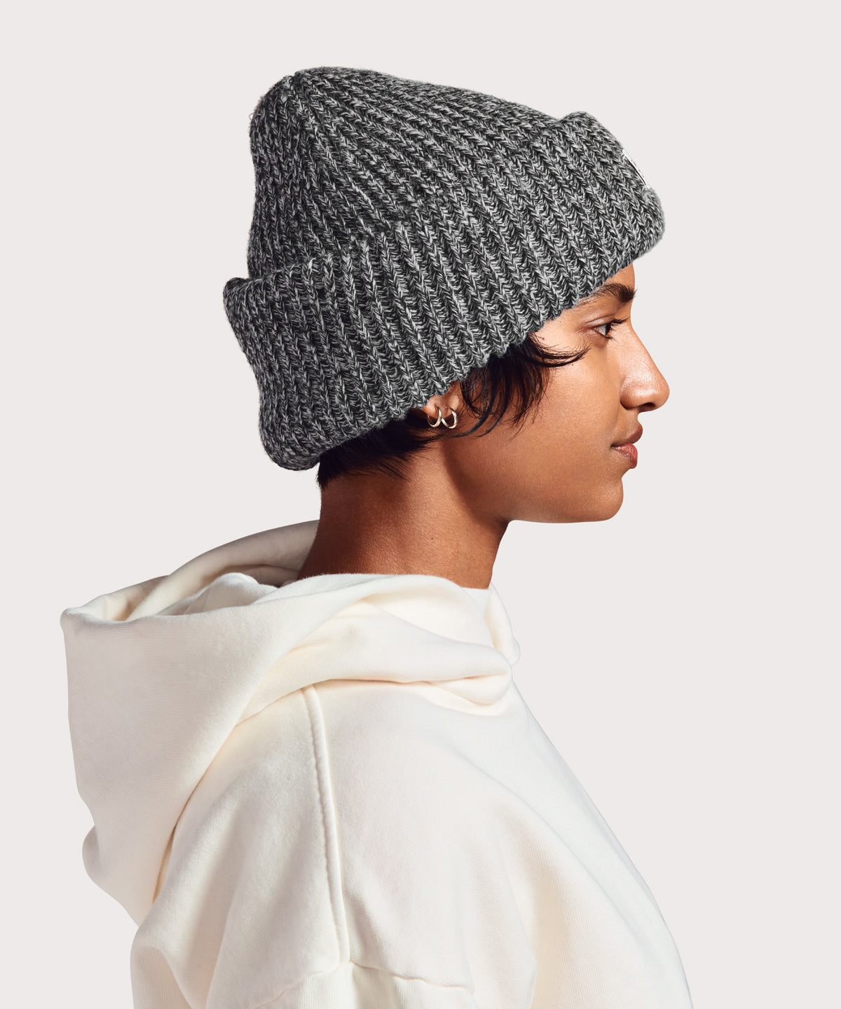 Chunky Knit Beanie in Onyx Marble