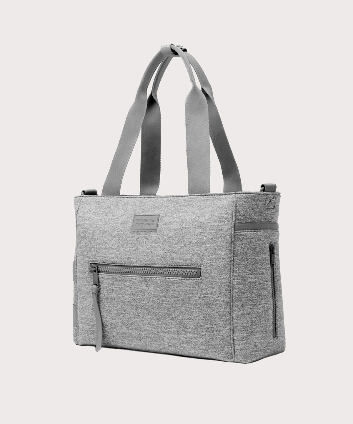 Dagne Dover large Wade Diaper Tote in grey seen from an angle.
