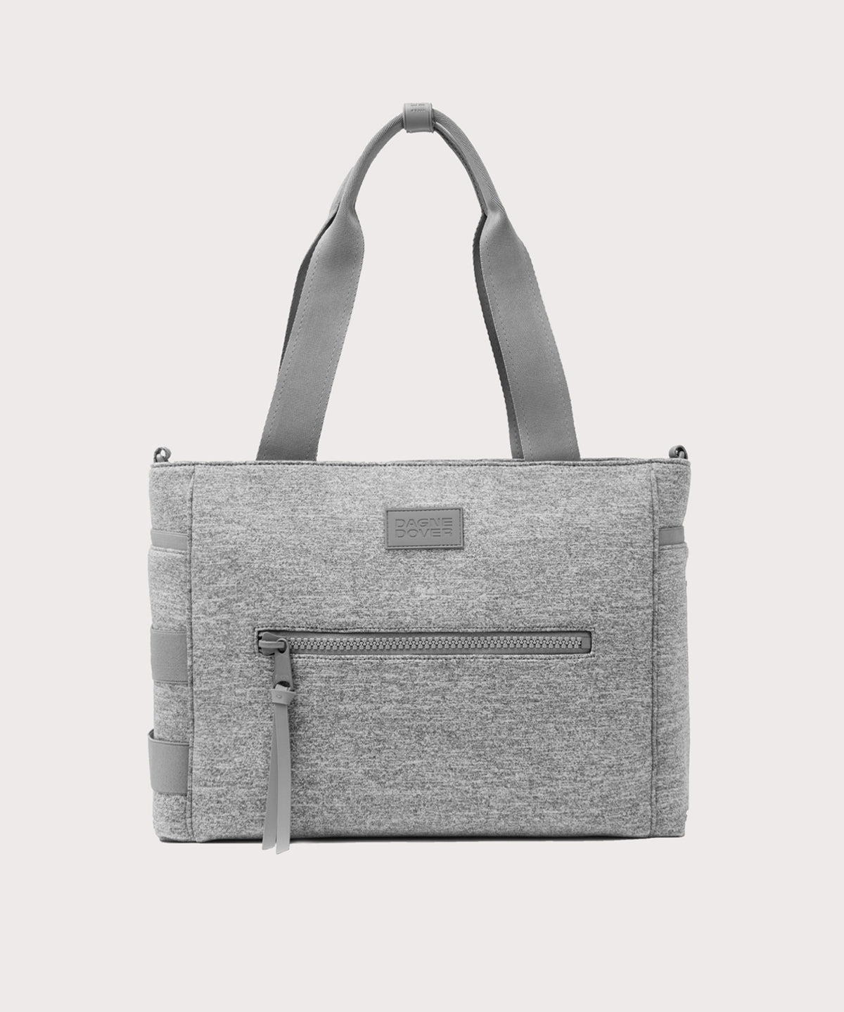 Dagne Dover large Wade Diaper Tote in grey with the shoulder strap removed.
