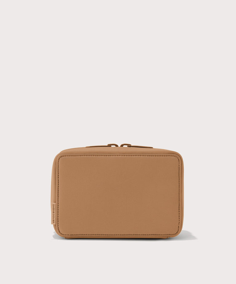 Dagne Dover large Arlo Tech Organizer in camel.