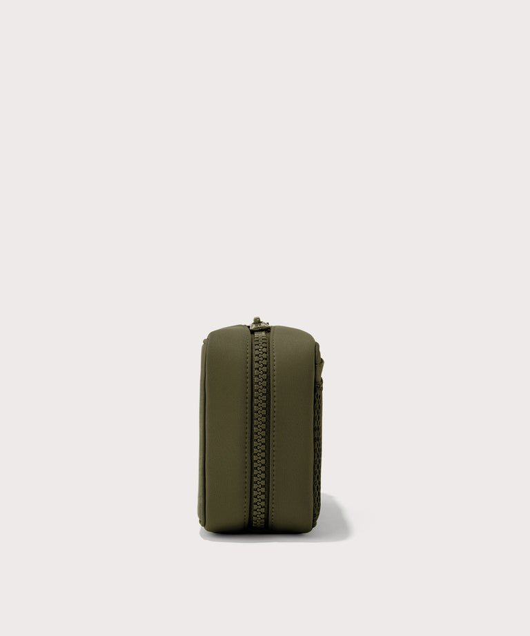 Dagne Dover large Arlo Tech Organizer in dark green seen from the side.