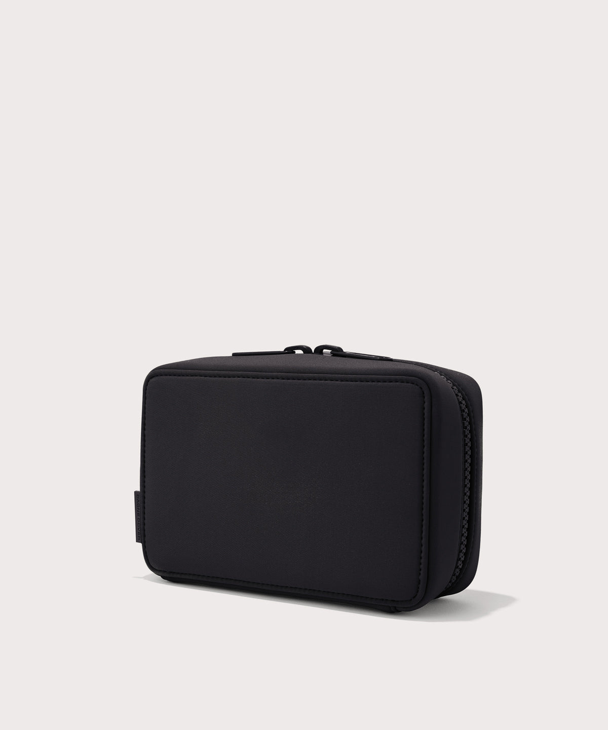 Dagne Dover large Arlo Tech Organizer in black seen from an angle.
