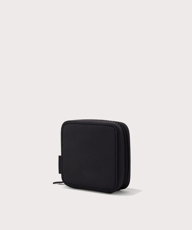 Dagne Dover small Arlo Tech Organizer in black seen from an angle.