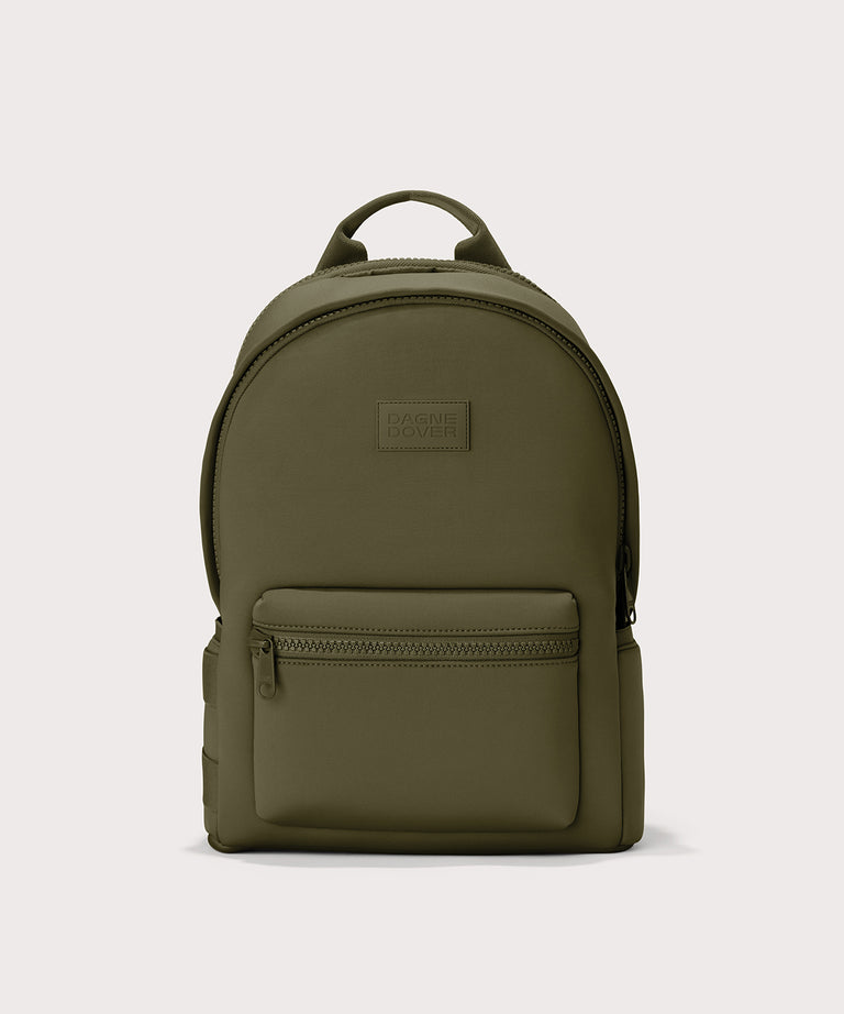 Dagne Dover large Dakota Neoprene Backpack in dark moss.