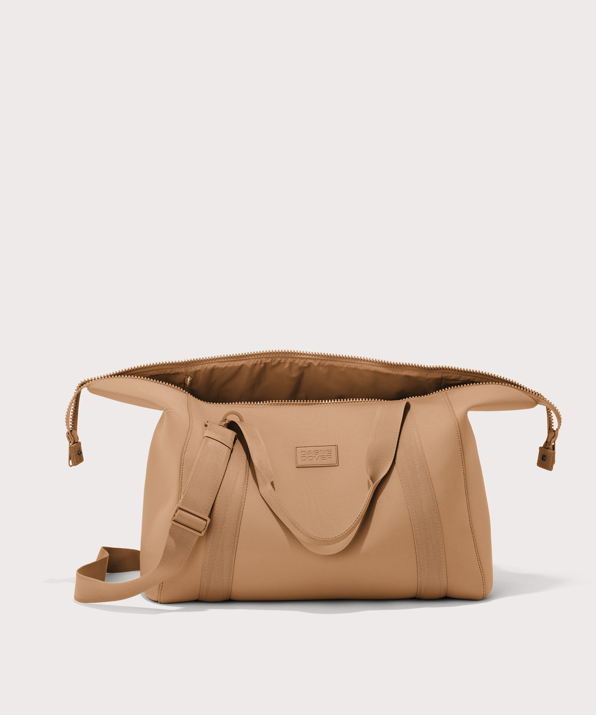 Extra large Landon Carryall in camel brown unzipped
