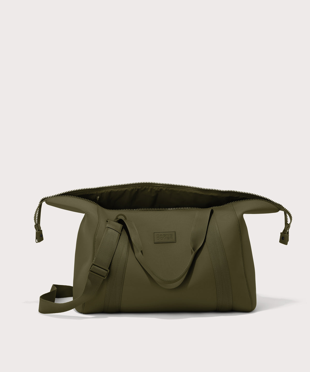 extra large Landon Carryall in dark green unzipped
