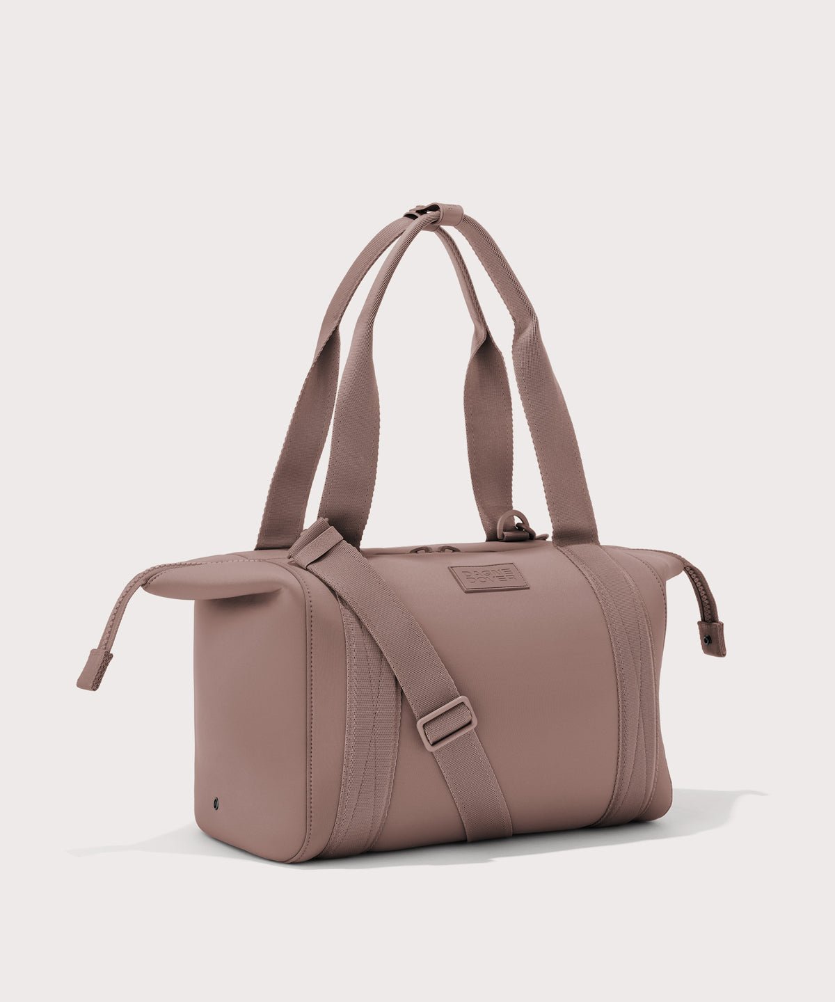 Large Landon Carryall in pink with zippers unbuckled
