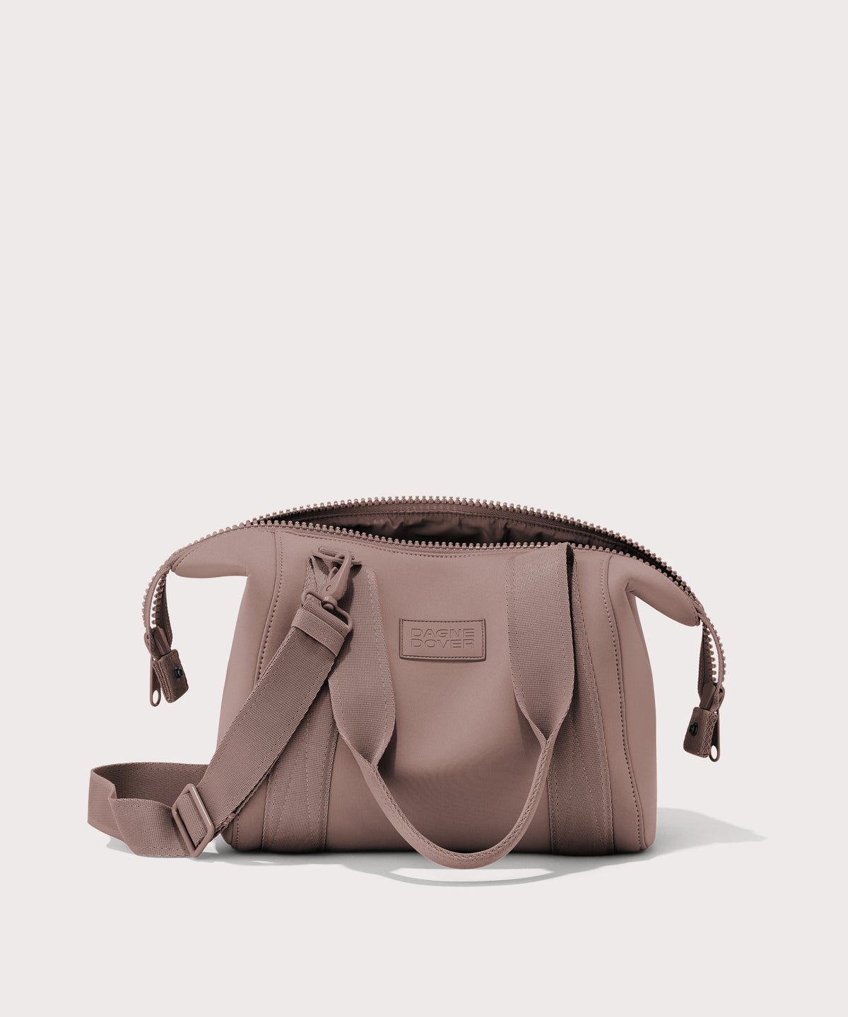 small Landon Carryall in pink unzipped
