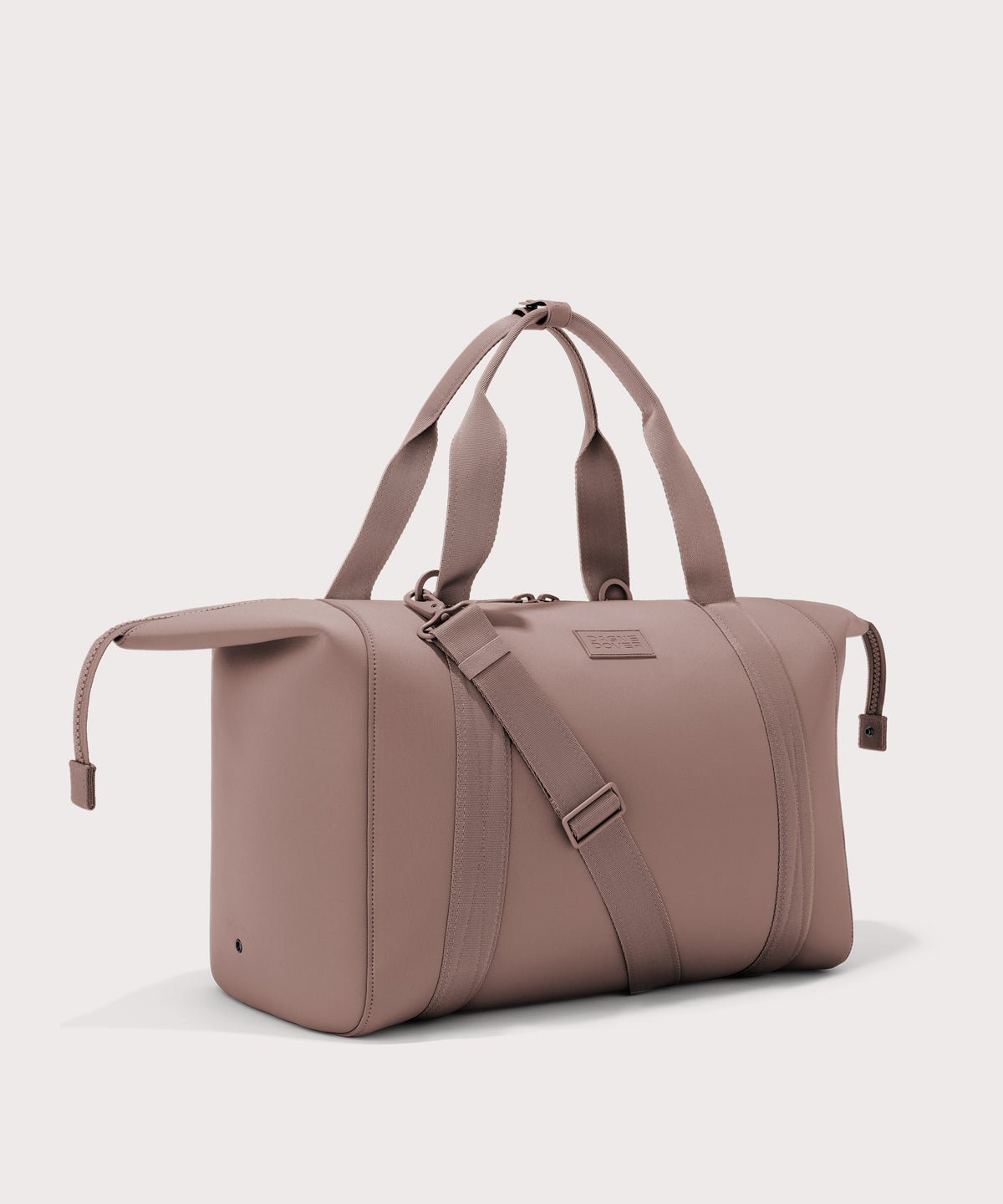 Extra large Landon Carryall in pink with zippers unbuckled
