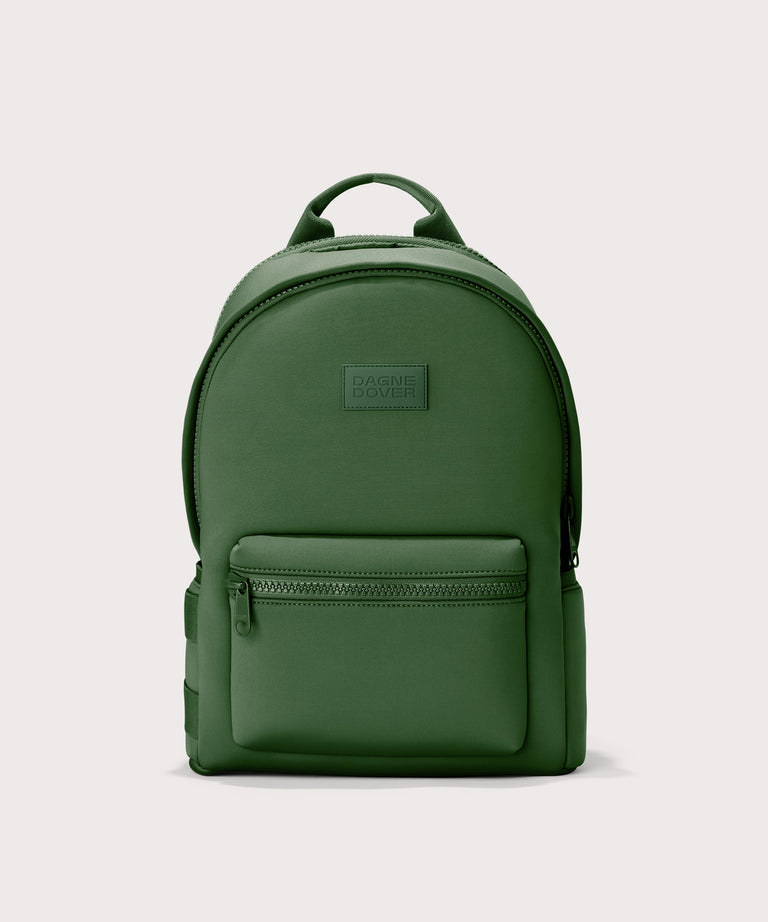Dagne Dover large Dakota Neoprene Backpack in a rich, classic forest green.