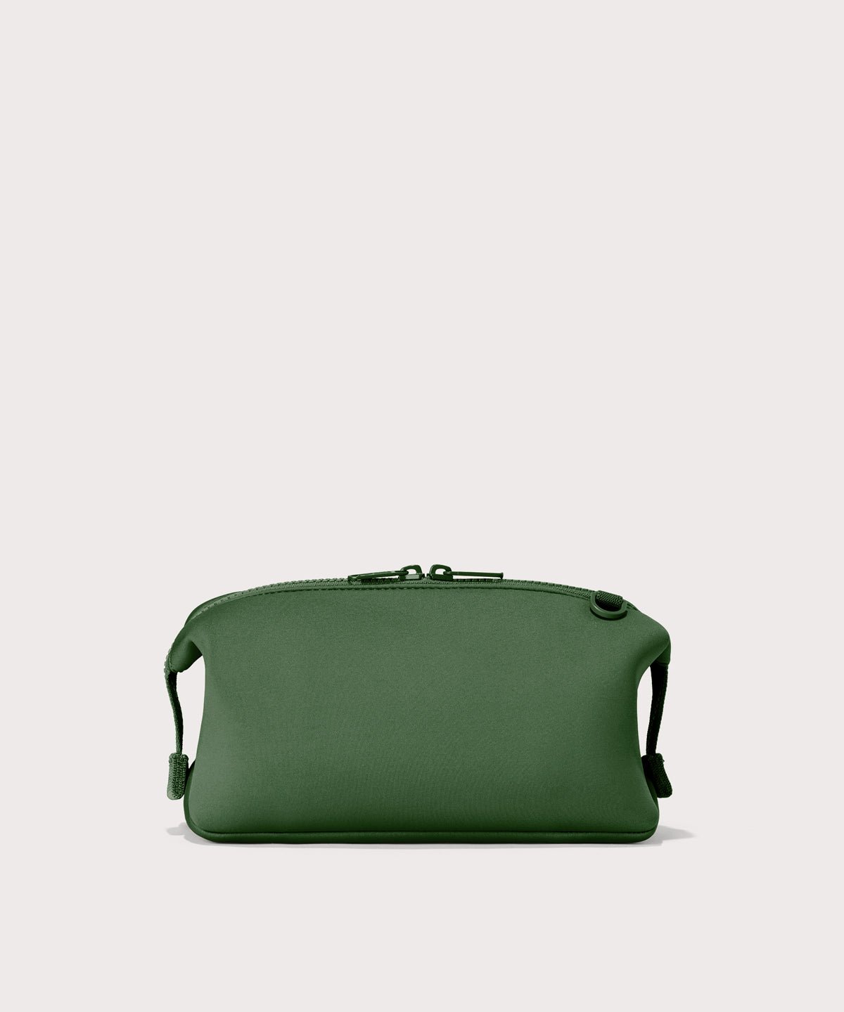 Dagne Dover large Hunter Toiletry Bag in a rich, classic forest green seen from the back.

