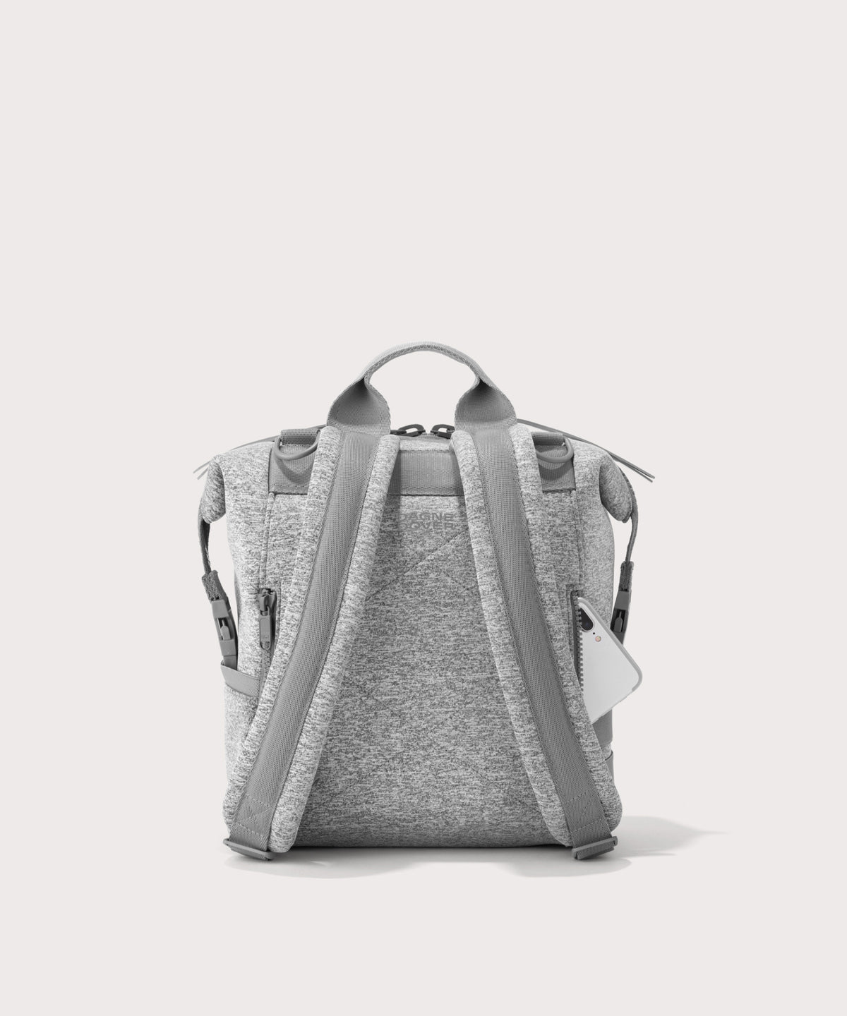 Dagne Dover small Indi Diaper Backpack in grey seen from the back.
