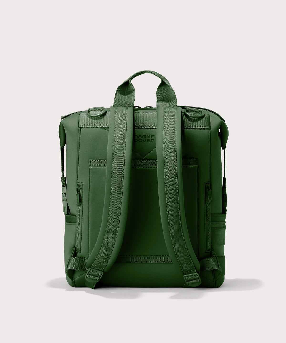 Dagne Dover Large Indi Diaper Backpack in a rich, classic forest green seen from the back
