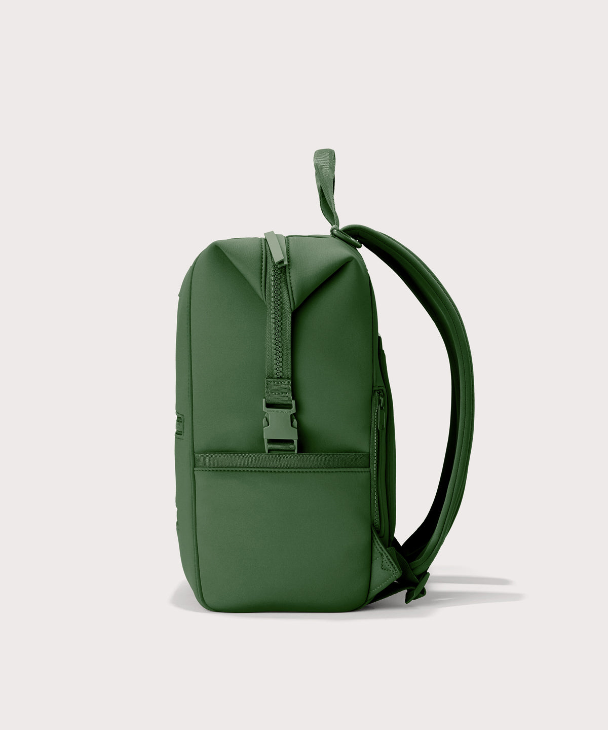 Dagne Dover Large Indi Diaper Backpack in a rich, classic forest green seen from the side.
