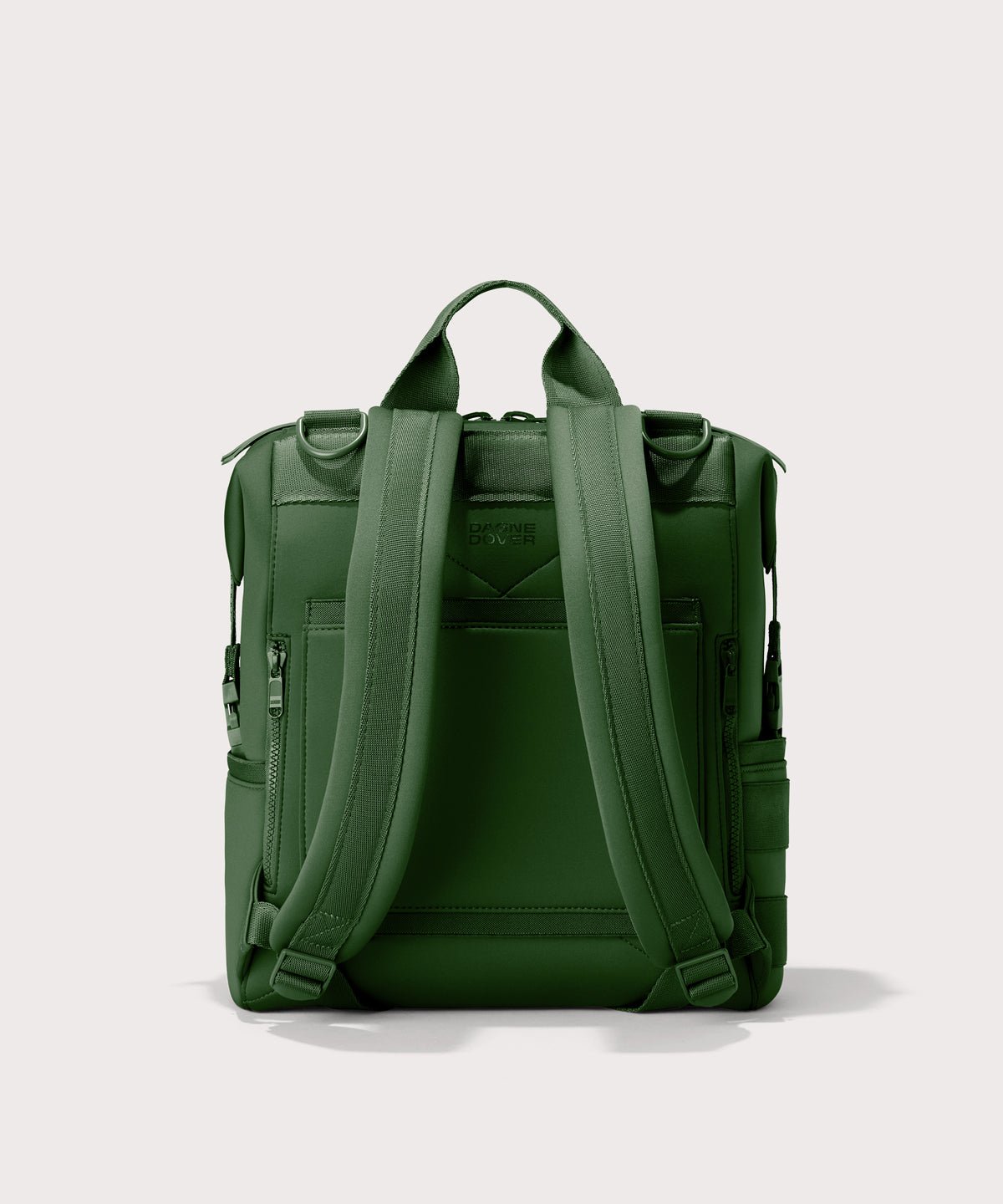 Dagne Dover Medium Indi Diaper Backpack in a rich, classic forest green. seen from the back.
