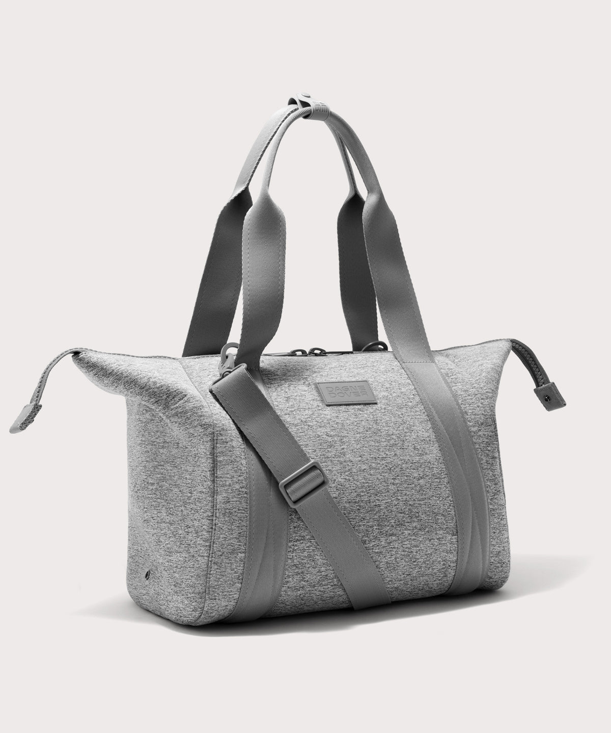 Large Landon Carryall in grey with zippers unbuckled
