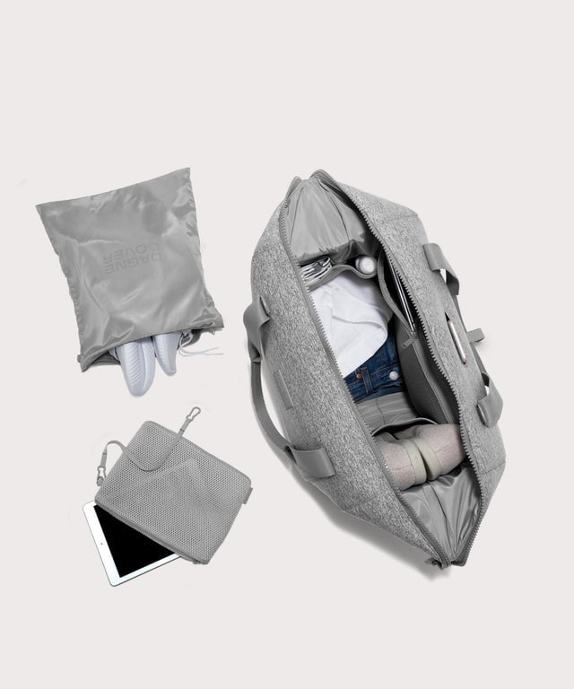 extra large Landon Carryall in grey unzipped, top down view