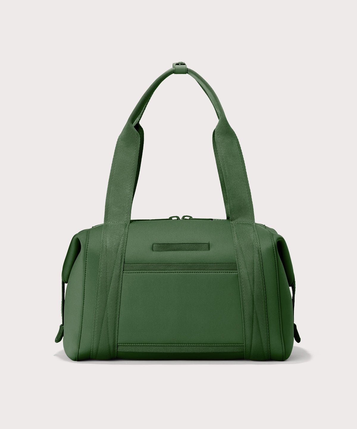 Large Landon Carryall in a rich, classic forest green displaying an exterior phone pocket
