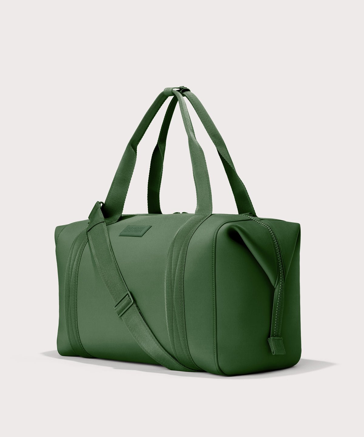 Extra large Landon Carryall in a rich, classic forest green, side view
