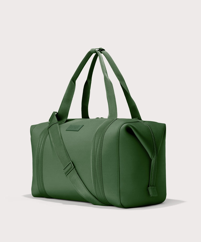 Extra large Landon Carryall in a rich, classic forest green, side view
