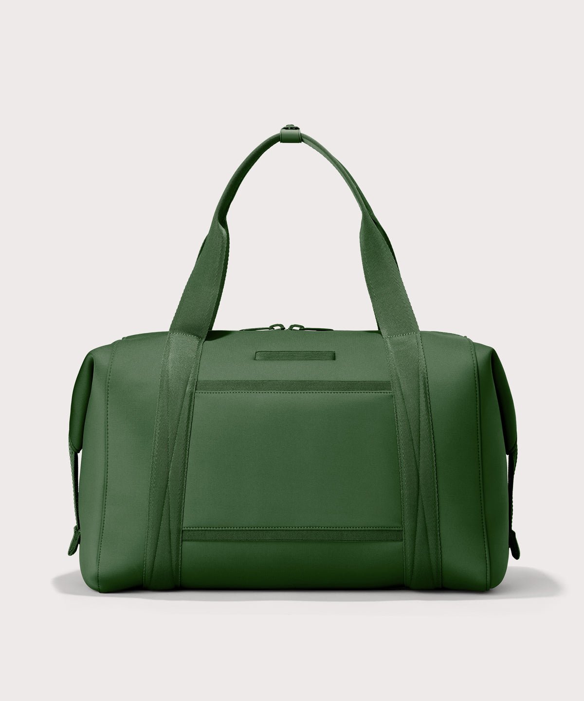 Extra large Landon Carryall in a rich, classic forest green, displaying an exterior phone pocket
