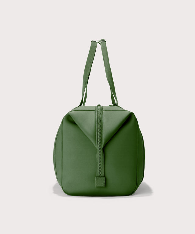 Extra large Landon Carryall in a rich, classic forest green, side view
