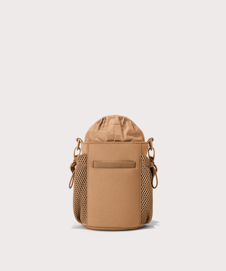 Dagne Dover Sloan Water Bottle Sling in camel brown seen from the back.
