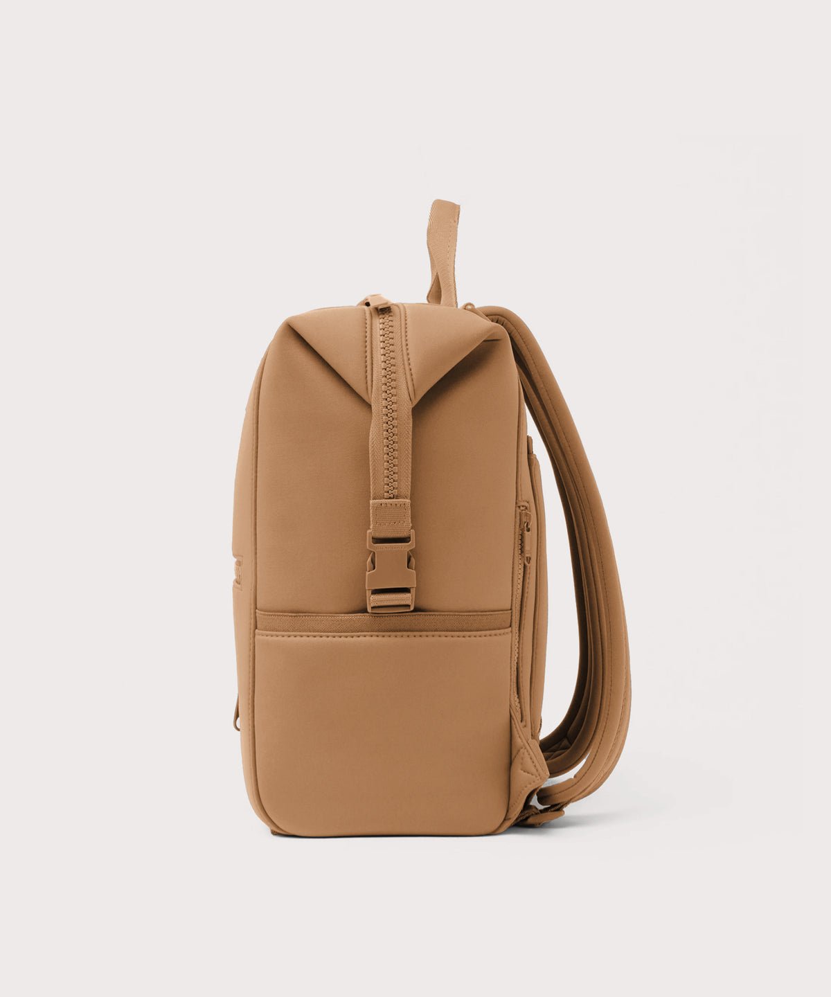 Dagne Dover Large Indi Diaper Backpack in camel brown seen from the side.
