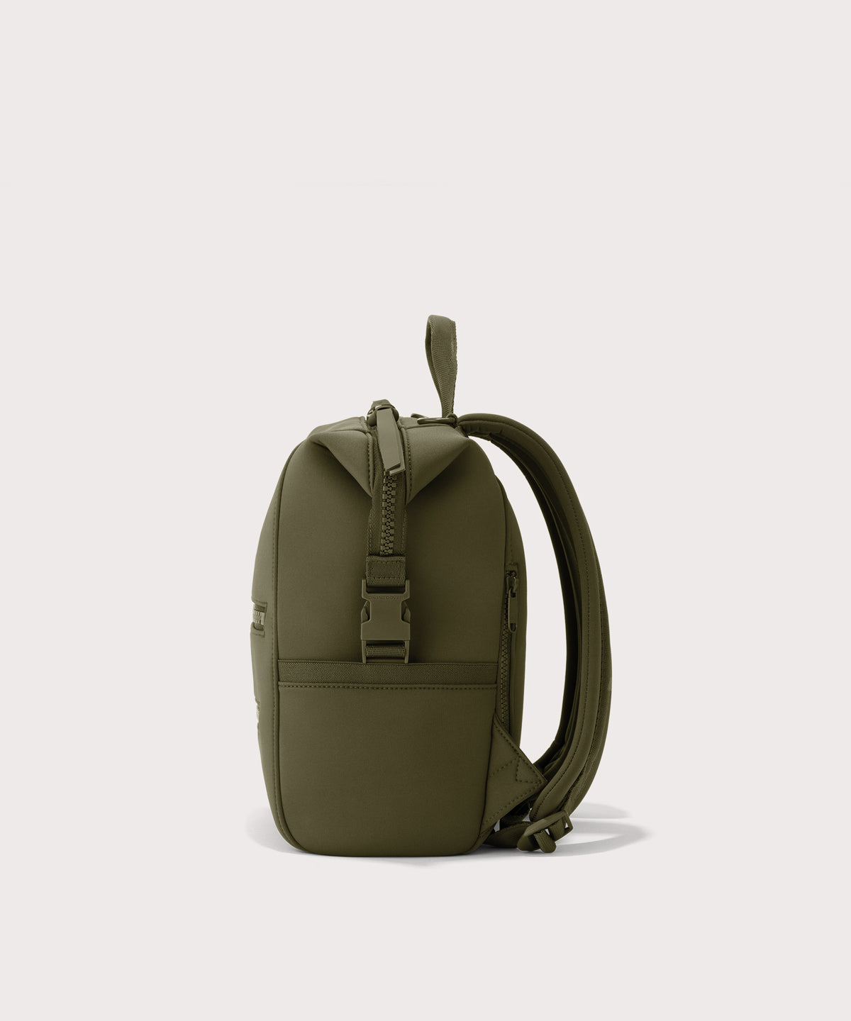 Dagne Dover small Indi Diaper Backpack in dark moss seen from the side.
