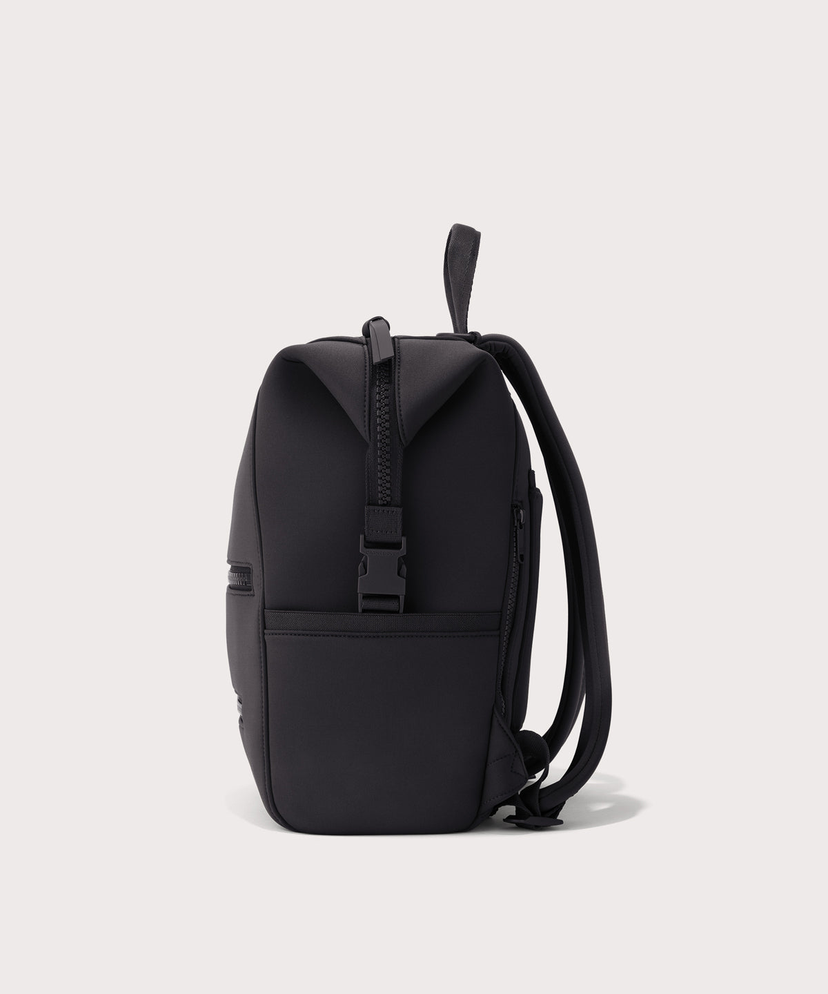 Dagne Dover medium Indi Diaper Backpack in black seen from the side.
