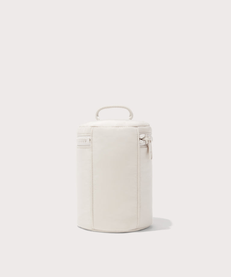 Dagne Dover large Mila Toiletry Pouch in white seen from the back.
