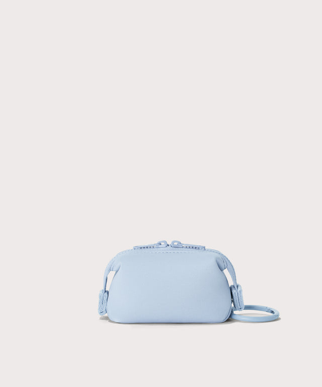 Dagne Dover Hunter Keychain in an airy, lighter sky blue seen from the back.
