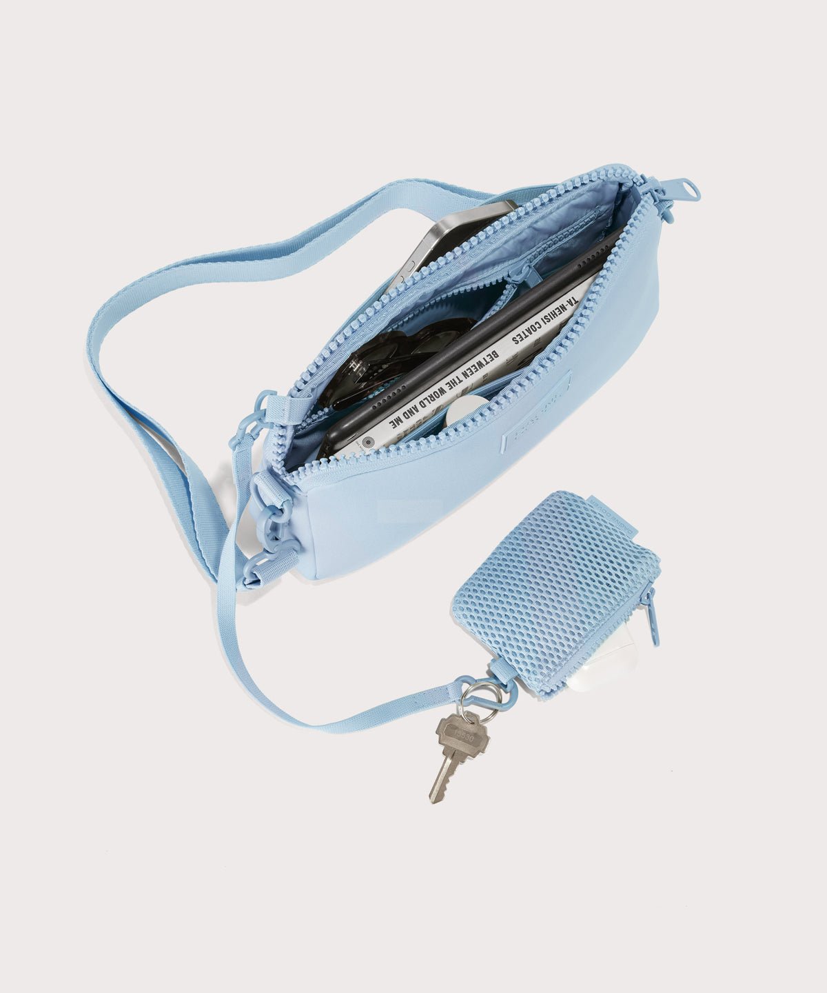 Dagne Dover Nora Shoulder Bag in an airy, lighter sky blue, topdown.
