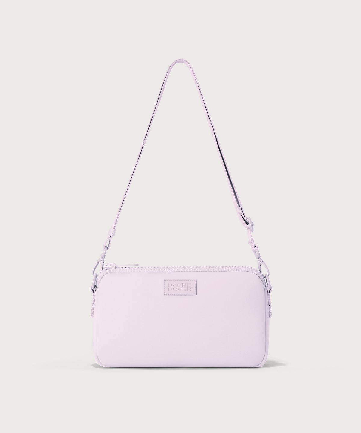 Dagne Dover Nora Shoulder Bag in  a soft purple with grey undertones, side angle.
