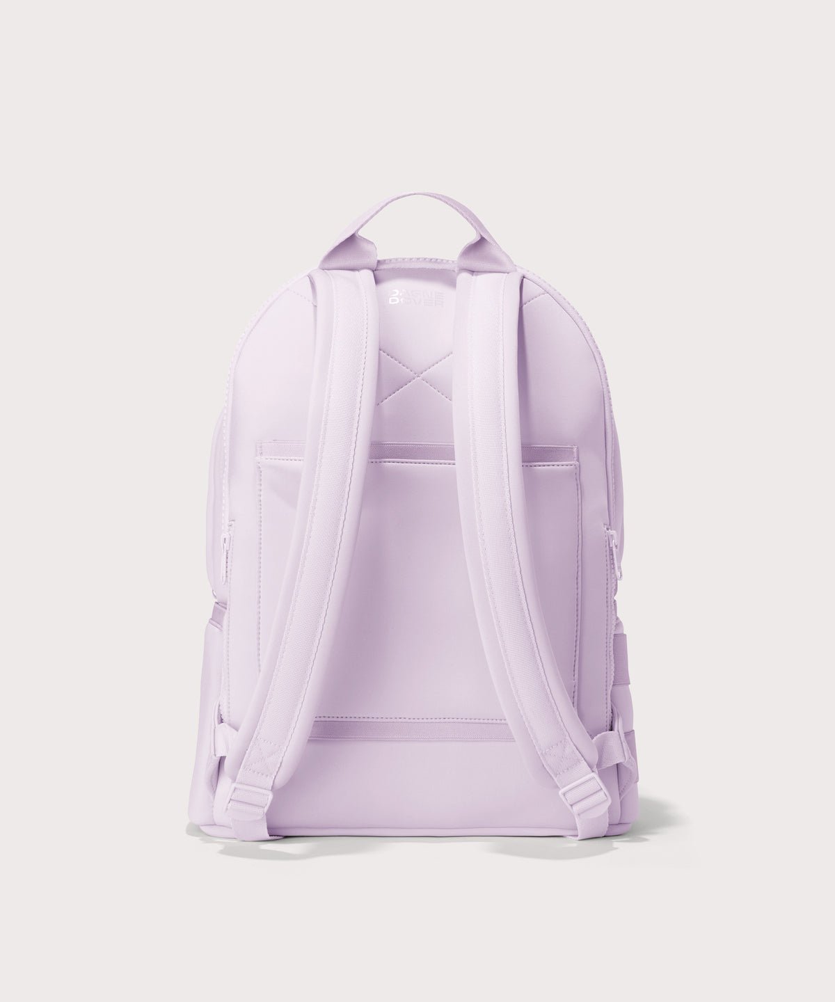 Dagne Dover large Dakota Neoprene Backpack in A soft purple with grey undertones seen from the back.
