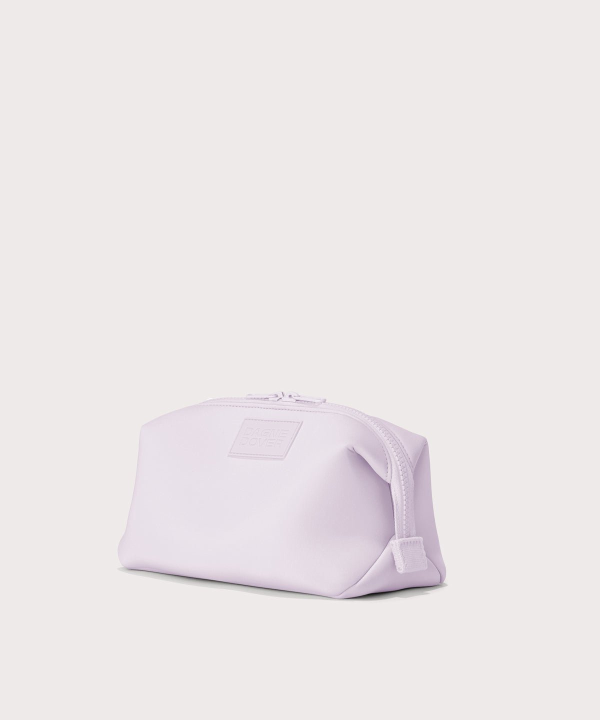 Dagne Dover large Hunter Toiletry Bag in a soft purple with grey undertones seen from an angle.

