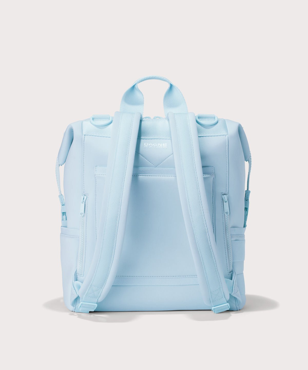 Dagne Dover Large Indi Diaper Backpack in an airy, lighter sky blue seen from the back

