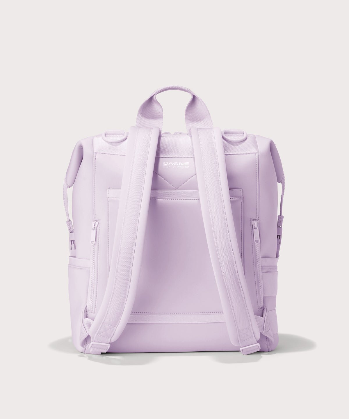 Dagne Dover Large Indi Diaper Backpack in a soft purple with grey undertones seen from the back
